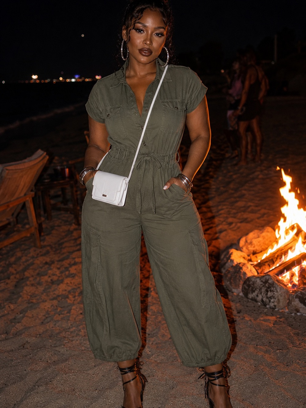 Universal Thread Olive Utility Jumpsuit with Drawstring Waist